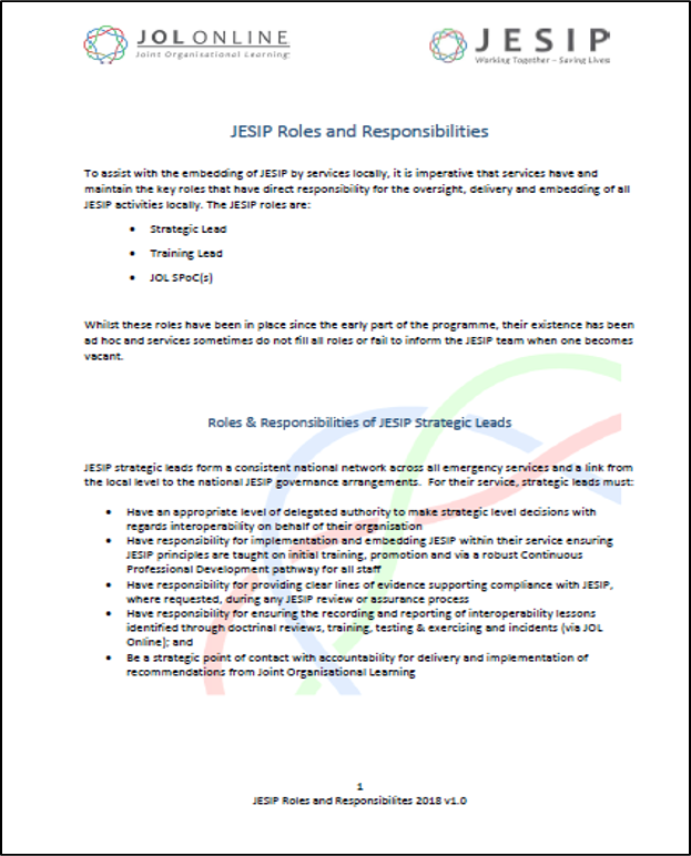 JESIP Roles & Responsibilities in Services